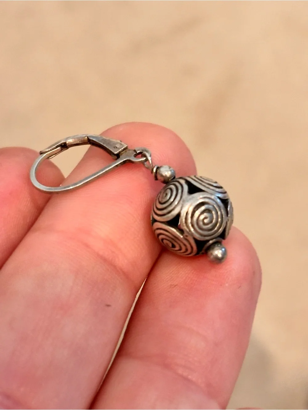 Vintage Sterling Silver 925 Swirl Ball Drop Earrings